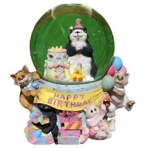 San Francisco Music Box Angus & Friends "Happy Birthday" ‎ Musical Snow Globe
